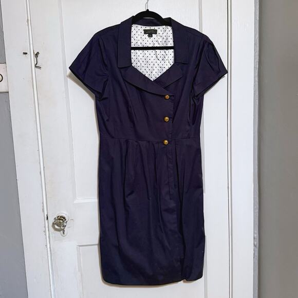Tahari Navy Sailor Dress Women’s Size 12 Gold Buttons Career Collared Button-up - Picture 1 of 5